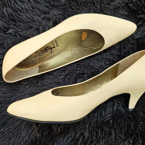 YSL Paris Women Heel Sandal Beige Leather Upper Shoes Saint Laurent Size 36.5 - Picture 5 of 11